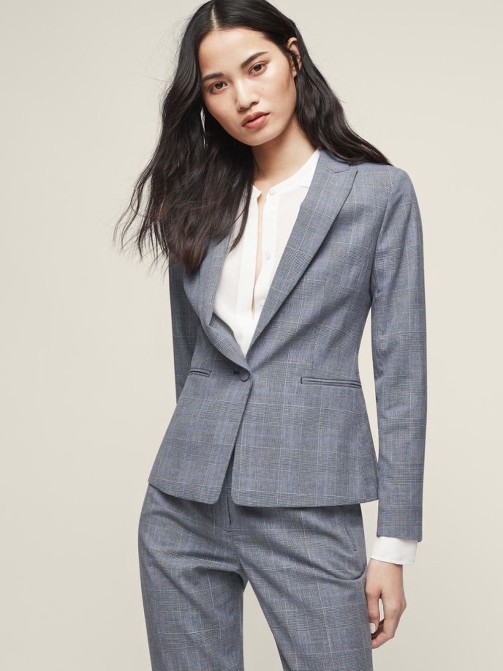 Reiss Chelton Single Breasted Glen Plaid Blazer Blue Gray Wool Blend Size 6